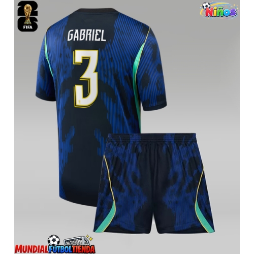 Camiseta Brasil Gabriel Magalhaes #3 Segunda Equipación Replica Mundial 2026 para niños mangas cortas (+ Pantalones cortos)